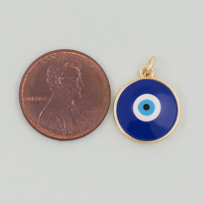Gold Round Evil Eye Charms,18K Gold Filled Evil Eye Pendant,Enamel Evil Eye Charm Bracelet Necklace for DIY Jewelry Making Su