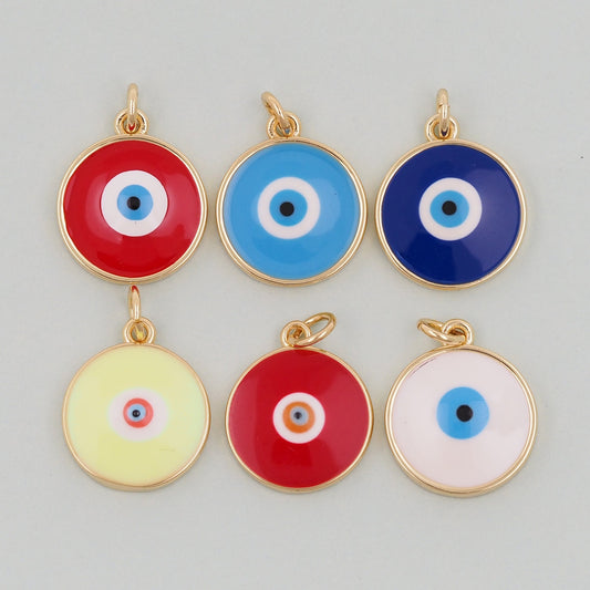 Gold Round Evil Eye Charms,18K Gold Filled Evil Eye Pendant,Enamel Evil Eye Charm Bracelet Necklace for DIY Jewelry Making Supply