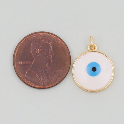 Gold Round Evil Eye Charms,18K Gold Filled Evil Eye Pendant,Enamel Evil Eye Charm Bracelet Necklace for DIY Jewelry Making Su