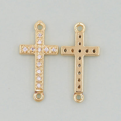 18K Gold Filled Cross Pendant,Cross Charm Bracelet Necklace for DIY Jewelry Making Supply
