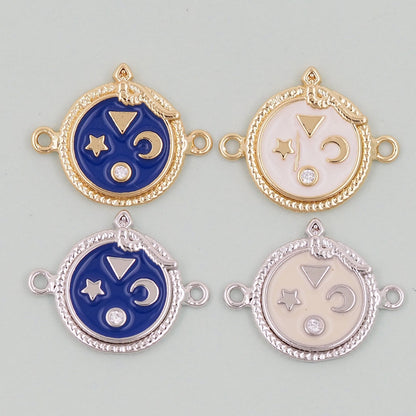 Gold Round Connector Charms,18K Gold Filled Moon Pendant,Star Charm Bracelet Necklace for DIY Jewelry Making Supply