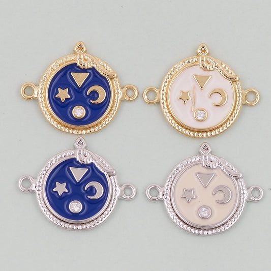 Gold Round Connector Charms,18K Gold Filled Moon Pendant,Star Charm Bracelet Necklace for DIY Jewelry Making Supply