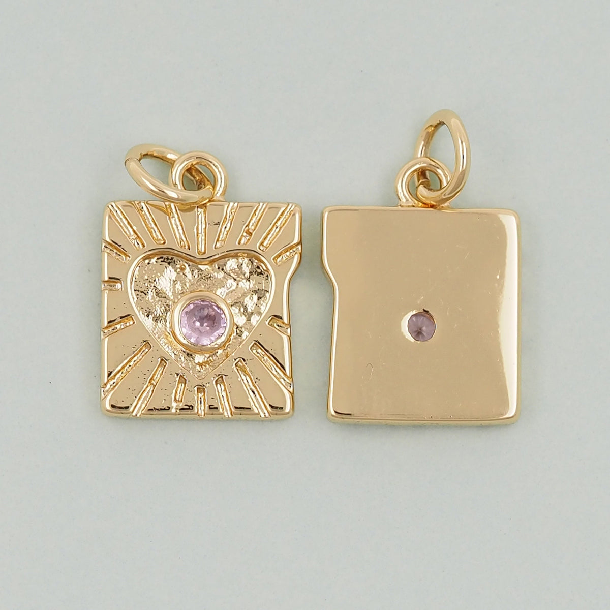 Gold Heart Charms,18K Gold Filled Heart Pendant,Rectangle Heart Charm Bracelet Necklace for DIY Jewelry Making Supply