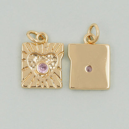 Gold Heart Charms,18K Gold Filled Heart Pendant,Rectangle Heart Charm Bracelet Necklace for DIY Jewelry Making Supply