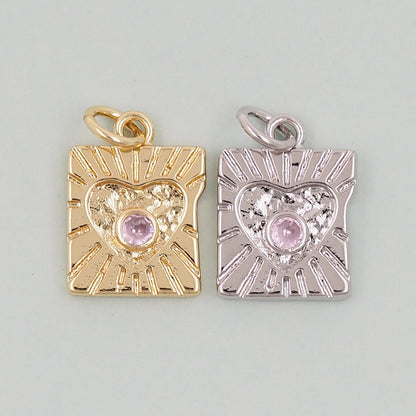 Gold Heart Charms,18K Gold Filled Heart Pendant,Rectangle Heart Charm Bracelet Necklace for DIY Jewelry Making Supply