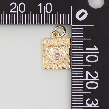 Gold Heart Charms,18K Gold Filled Heart Pendant,Rectangle Heart Charm Bracelet Necklace for DIY Jewelry Making Supply