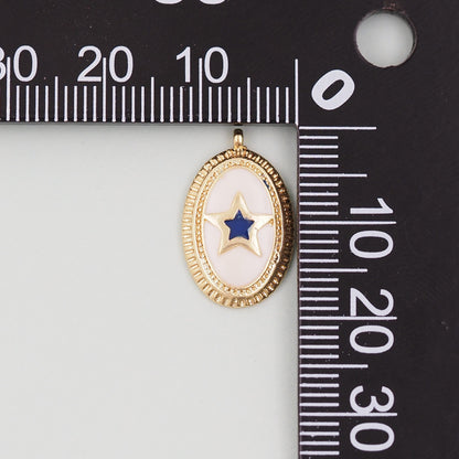 18K Gold Filled Oval Star Pendant,CZ Micro Pave Star Charm Bracelet Necklace for DIY Jewelry Making Supply