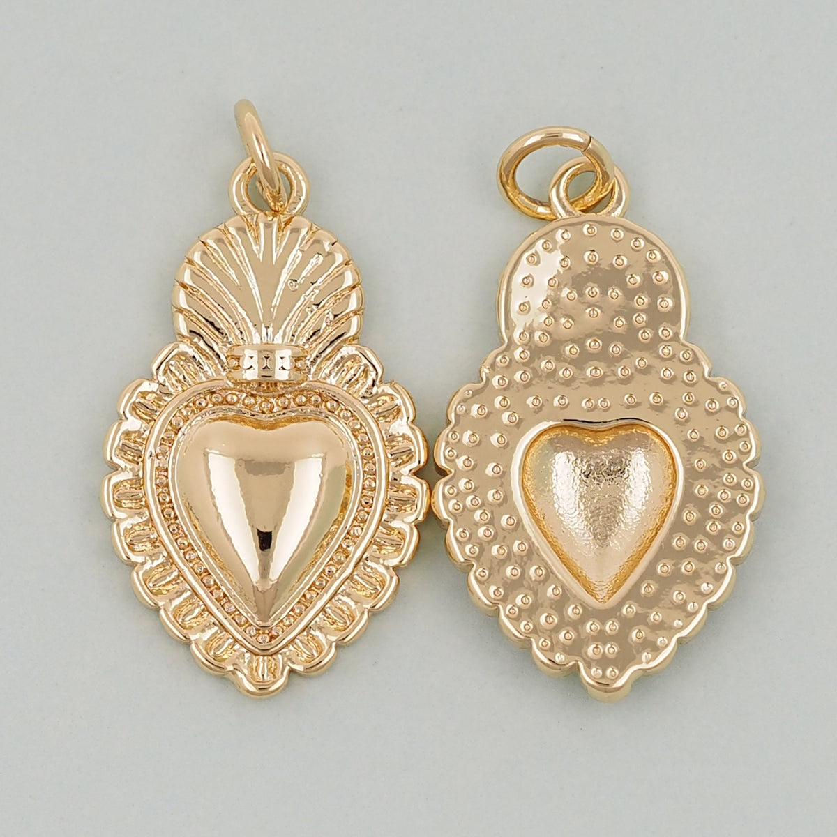 Gold sacred Heart Charms,18K Gold Filled Milagro Heart Pendant,Religious Charm Bracelet Necklace for DIY Jewelry Making Suppl