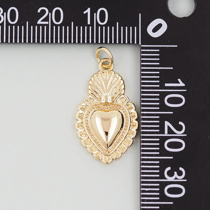 Gold sacred Heart Charms,18K Gold Filled Milagro Heart Pendant,Religious Charm Bracelet Necklace for DIY Jewelry Making Suppl