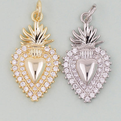 Gold sacred Heart Charms,18K Gold Filled Milagro Heart Pendant,Religious Charm Bracelet Necklace for DIY Jewelry Making Suppl