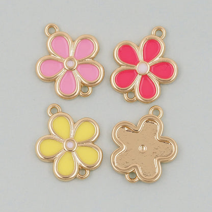 Gold Enamel Flower Charms,18K Gold Filled flower daisy Pendant,flower Charm Bracelet Necklace for DIY Jewelry Making Supply