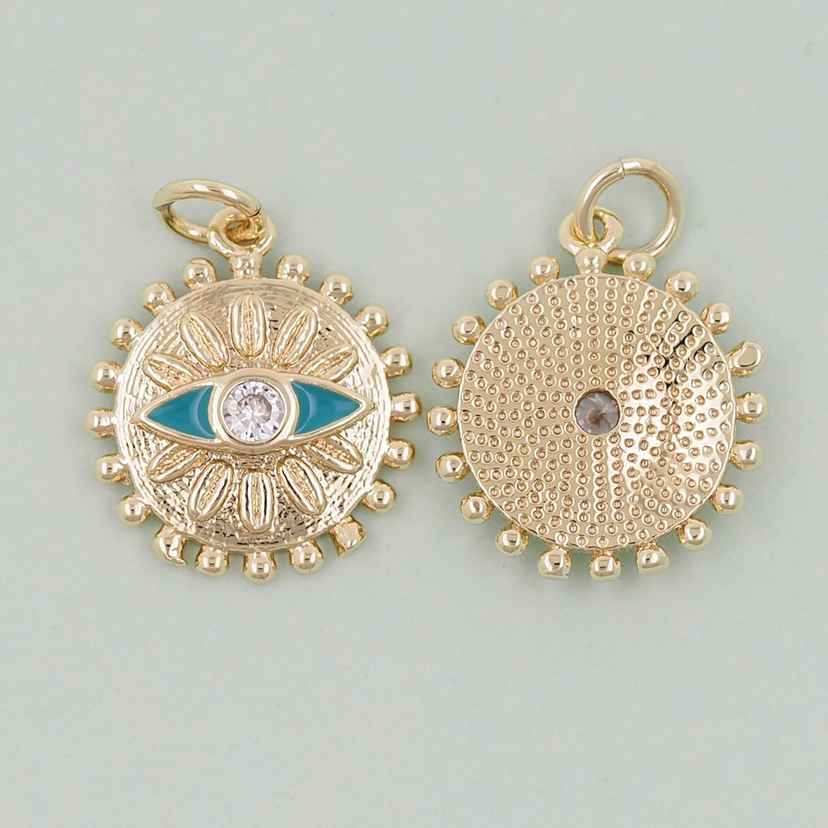 Gold Round Evil Eye Charms,18K Gold Filled Evil Eye Pendant,Sun Evil Eye Charm Bracelet Necklace for DIY Jewelry Making Suppl