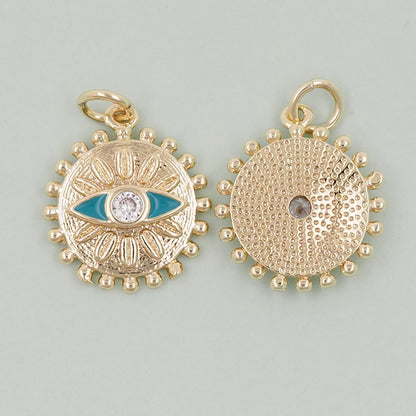 Gold Round Evil Eye Charms,18K Gold Filled Evil Eye Pendant,Sun Evil Eye Charm Bracelet Necklace for DIY Jewelry Making Suppl