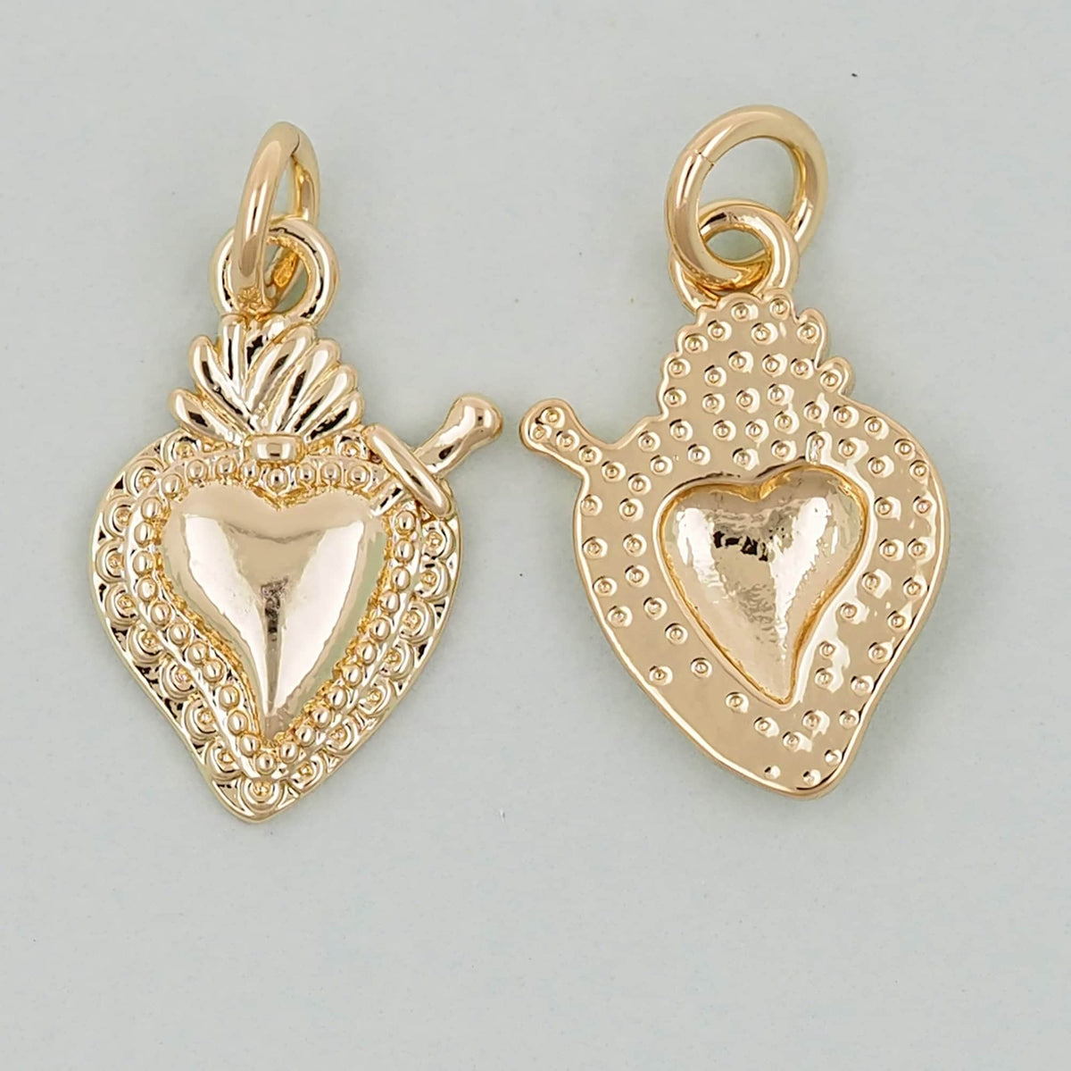 Gold sacred Heart Charms,18K Gold Filled Milagro Heart Pendant,Religious Charm Bracelet Necklace for DIY Jewelry Making Suppl