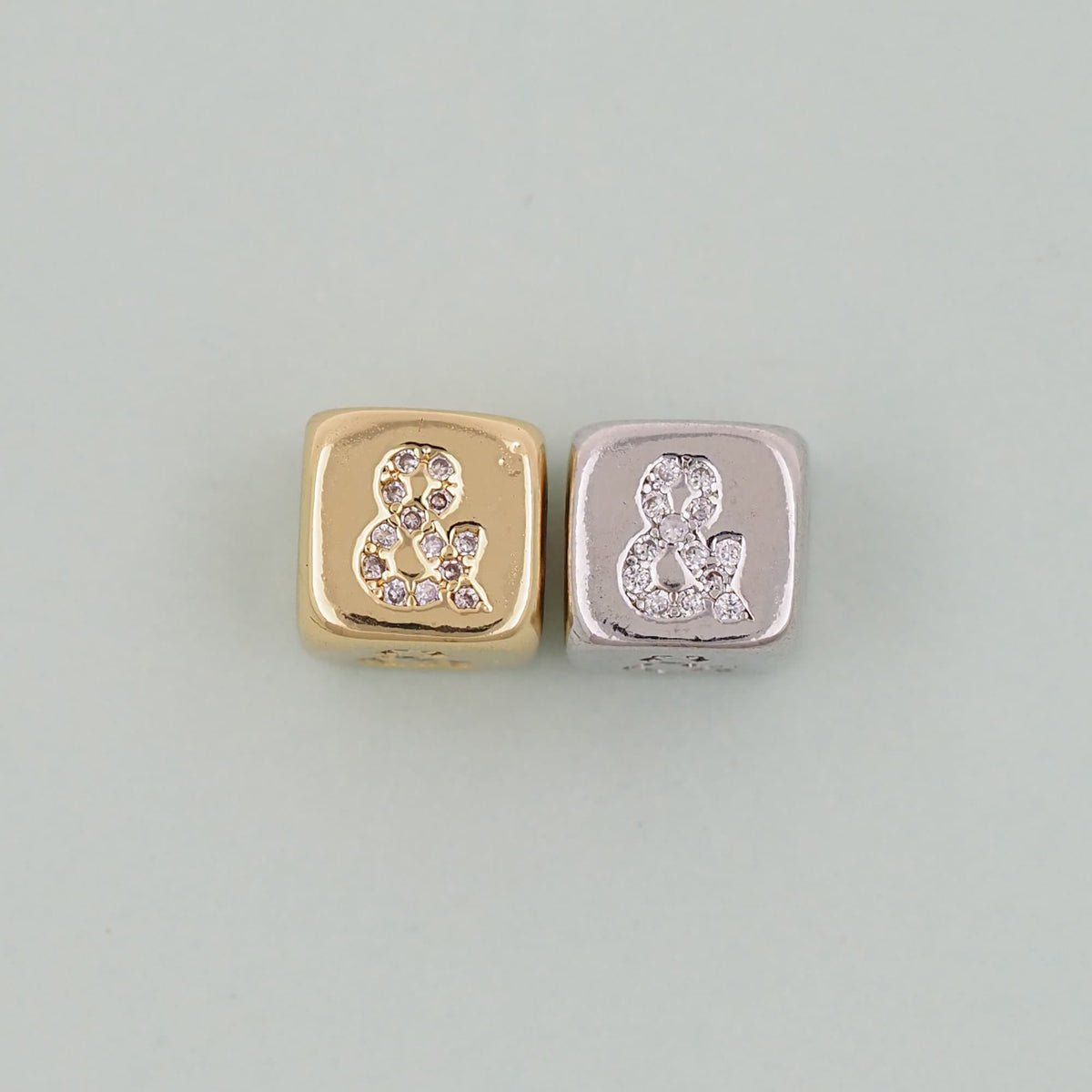 Gold symbol Beads Charms,18K Gold Filled Cube Beads Charm Bracelet Necklace for DIY Jewelry Making Supply hole 4mm