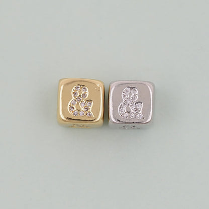 Gold symbol Beads Charms,18K Gold Filled Cube Beads Charm Bracelet Necklace for DIY Jewelry Making Supply hole 4mm