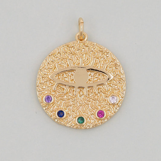 Gold Round Evil Eye Charms,18K Gold Filled Evil Eye Pendant,Evil Eye Charm Bracelet Necklace for DIY Jewelry Making Supply
