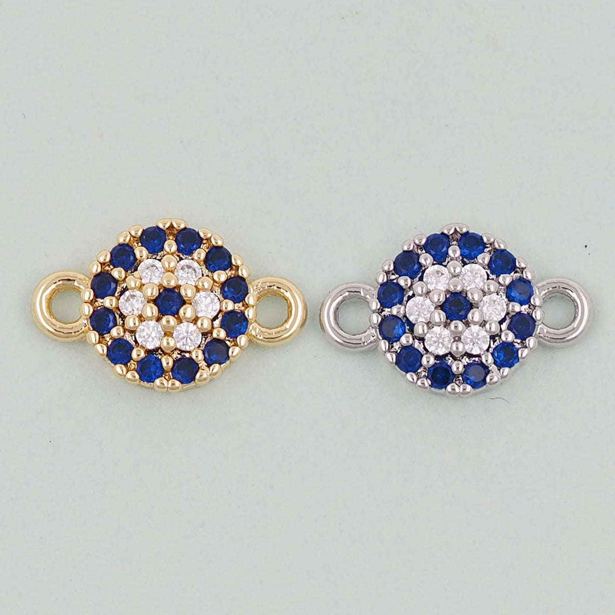 Gold Round Evil Eye Charms,18K Gold Filled Blue Evil Eye Connector Pendant Charm Bracelet Necklace for DIY Jewelry Making Sup