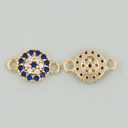 Gold Round Evil Eye Charms,18K Gold Filled Blue Evil Eye Connector Pendant Charm Bracelet Necklace for DIY Jewelry Making Sup