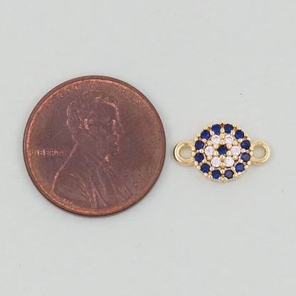 Gold Round Evil Eye Charms,18K Gold Filled Blue Evil Eye Connector Pendant Charm Bracelet Necklace for DIY Jewelry Making Sup