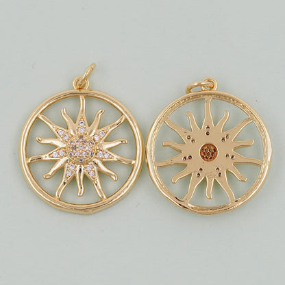 Gold Sun Charms,18K Gold Filled Sun Pendant,celestial  Charm Bracelet Necklace for DIY Jewelry Making Supply