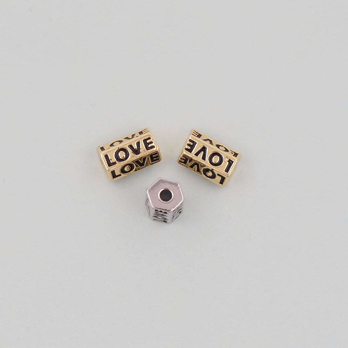 Gold Love Beads Charms,18K Gold Filled Cube Love Pendant,Love Charm Bracelet Necklace for DIY Jewelry Making Supply hole 3mm