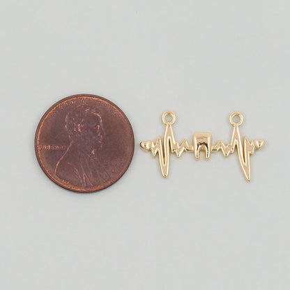 Gold Electrocardiogram ECG Charms,18K Gold Filled Electrocardiogram Pengdant Charm Bracelet Necklace for DIY Jewelry Making Supply