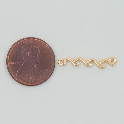 Gold Wave Charms,18K Gold Filled wave Pendant,wave Charm Bracelet Necklace for DIY Jewelry Making Supply