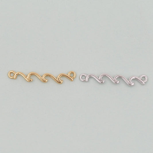 Gold Wave Charms,18K Gold Filled wave Pendant,wave Charm Bracelet Necklace for DIY Jewelry Making Supply