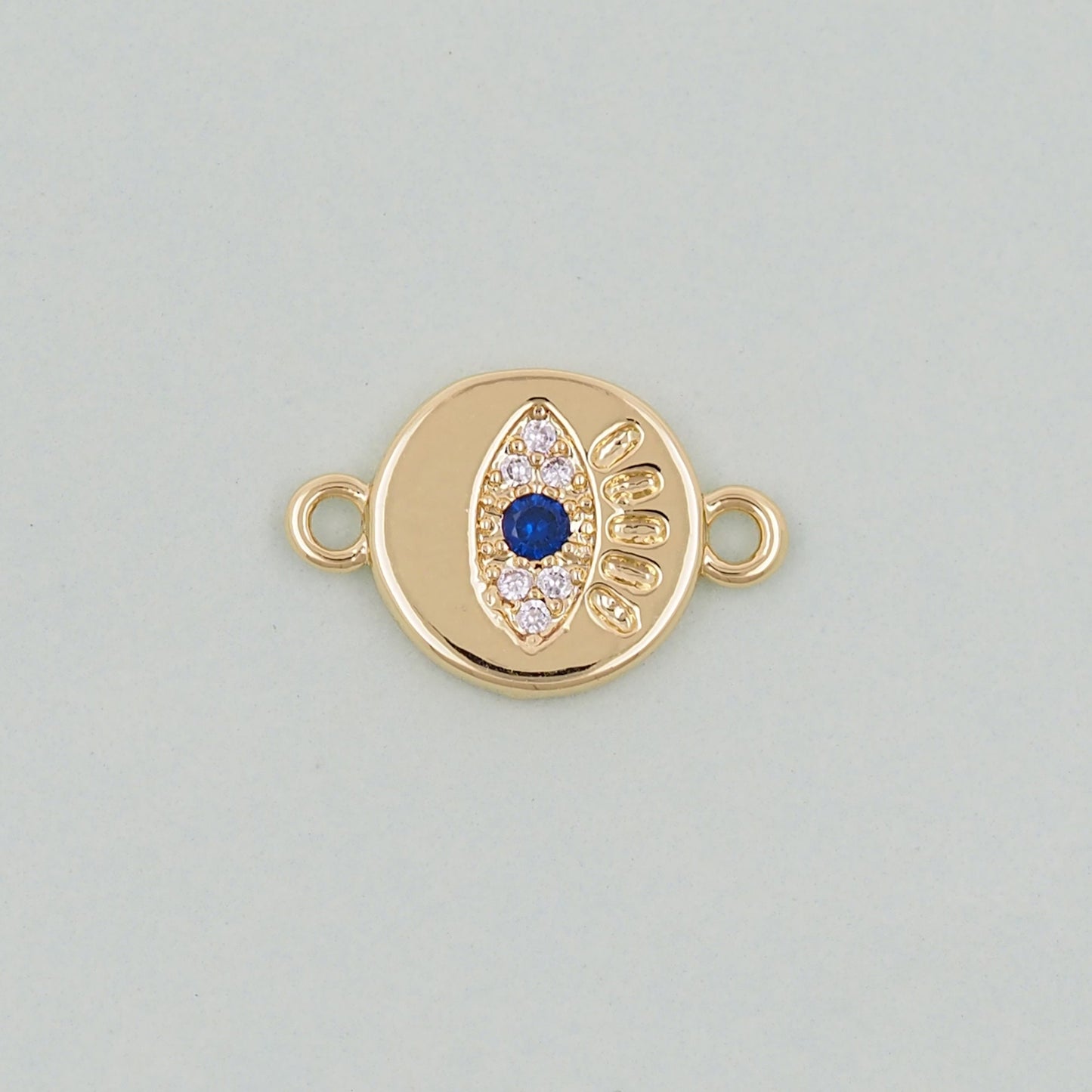 Gold Round Evil Eye Charms,18K Gold Filled Blue Evil Eye Connector Pendant Charm Bracelet Necklace for DIY Jewelry Making Supply