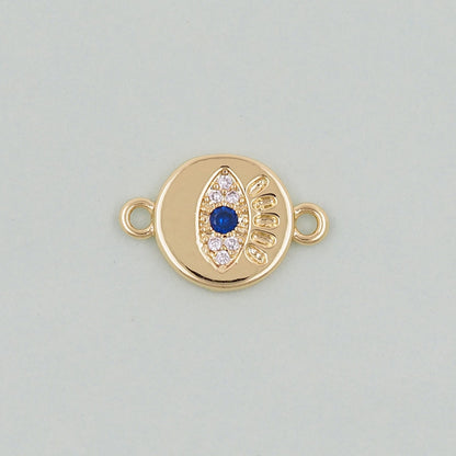 Gold Round Evil Eye Charms,18K Gold Filled Blue Evil Eye Connector Pendant Charm Bracelet Necklace for DIY Jewelry Making Supply