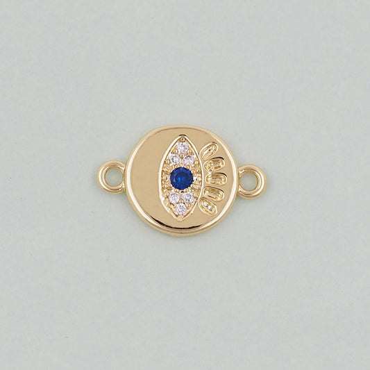 Gold Round Evil Eye Charms,18K Gold Filled Blue Evil Eye Connector Pendant Charm Bracelet Necklace for DIY Jewelry Making Supply
