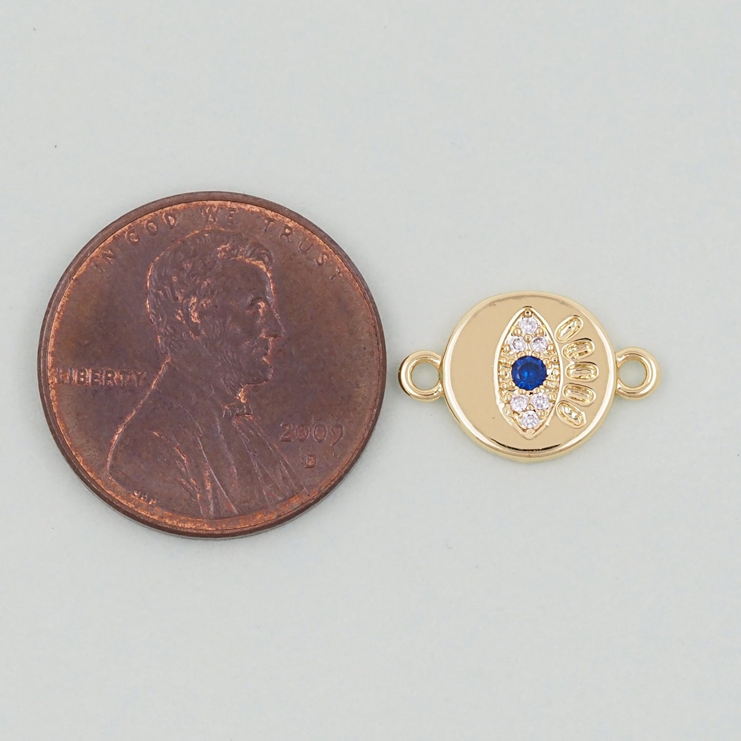 Gold Round Evil Eye Charms,18K Gold Filled Blue Evil Eye Connector Pendant Charm Bracelet Necklace for DIY Jewelry Making Supply
