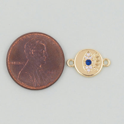 Gold Round Evil Eye Charms,18K Gold Filled Blue Evil Eye Connector Pendant Charm Bracelet Necklace for DIY Jewelry Making Supply