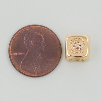 Gold symbol Beads Charms,18K Gold Filled Cube Beads Charm Bracelet Necklace for DIY Jewelry Making Supply hole 4mm