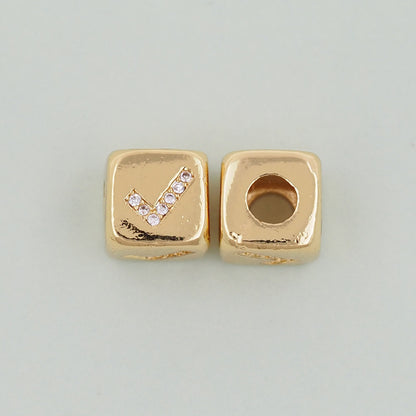 Gold symbol Beads Charms,18K Gold Filled Cube Beads Charm Bracelet Necklace for DIY Jewelry Making Supply hole 4mm