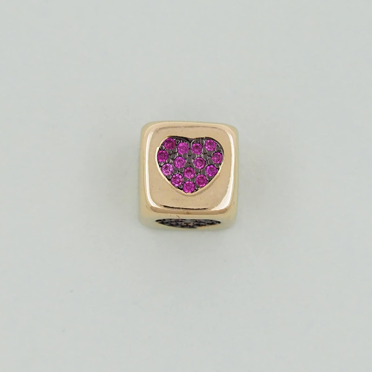 Gold Cube Heart Beads Charms,18K Gold Filled Square Heart Bracelet Necklace for DIY Jewelry Making Supply hole 4mm