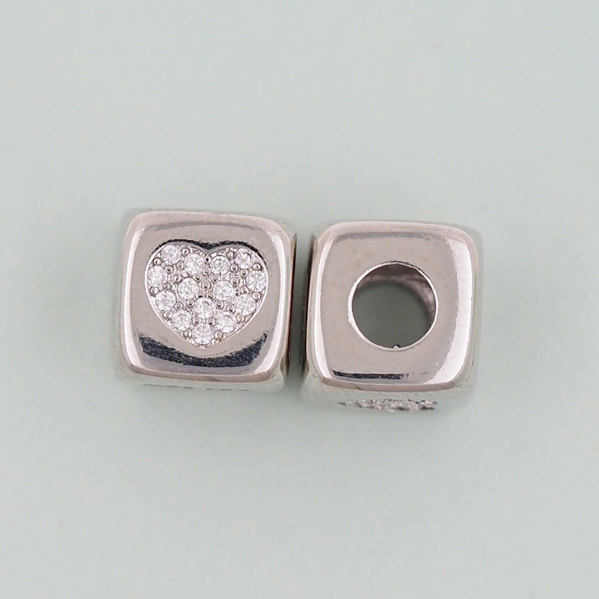 Gold Cube Heart Beads Charms,18K Gold Filled Square Heart Bracelet Necklace for DIY Jewelry Making Supply hole 4mm