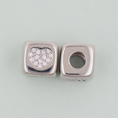 Gold Cube Heart Beads Charms,18K Gold Filled Square Heart Bracelet Necklace for DIY Jewelry Making Supply hole 4mm
