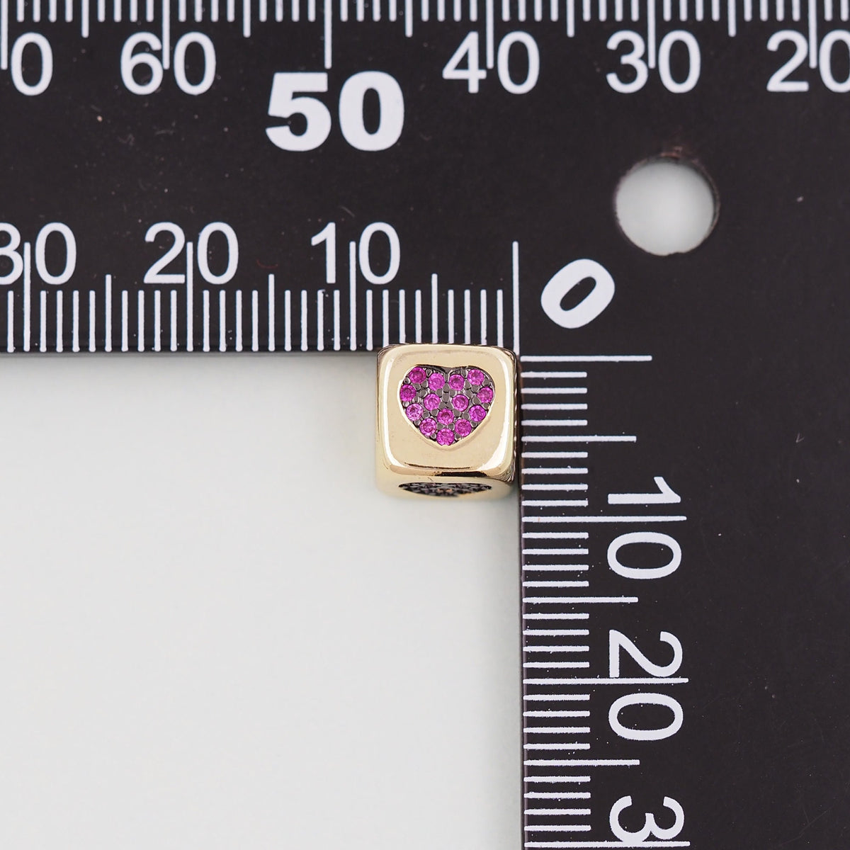 Gold Cube Heart Beads Charms,18K Gold Filled Square Heart Bracelet Necklace for DIY Jewelry Making Supply hole 4mm