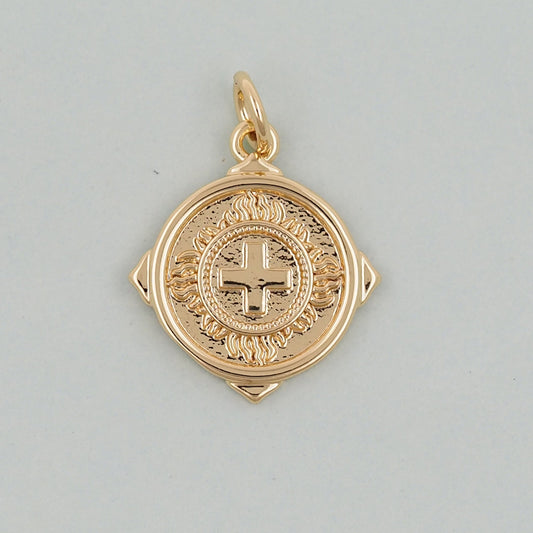 18K Gold Filled Cross Pendant,Round Cross Charm Bracelet Necklace for DIY Jewelry Making Supply
