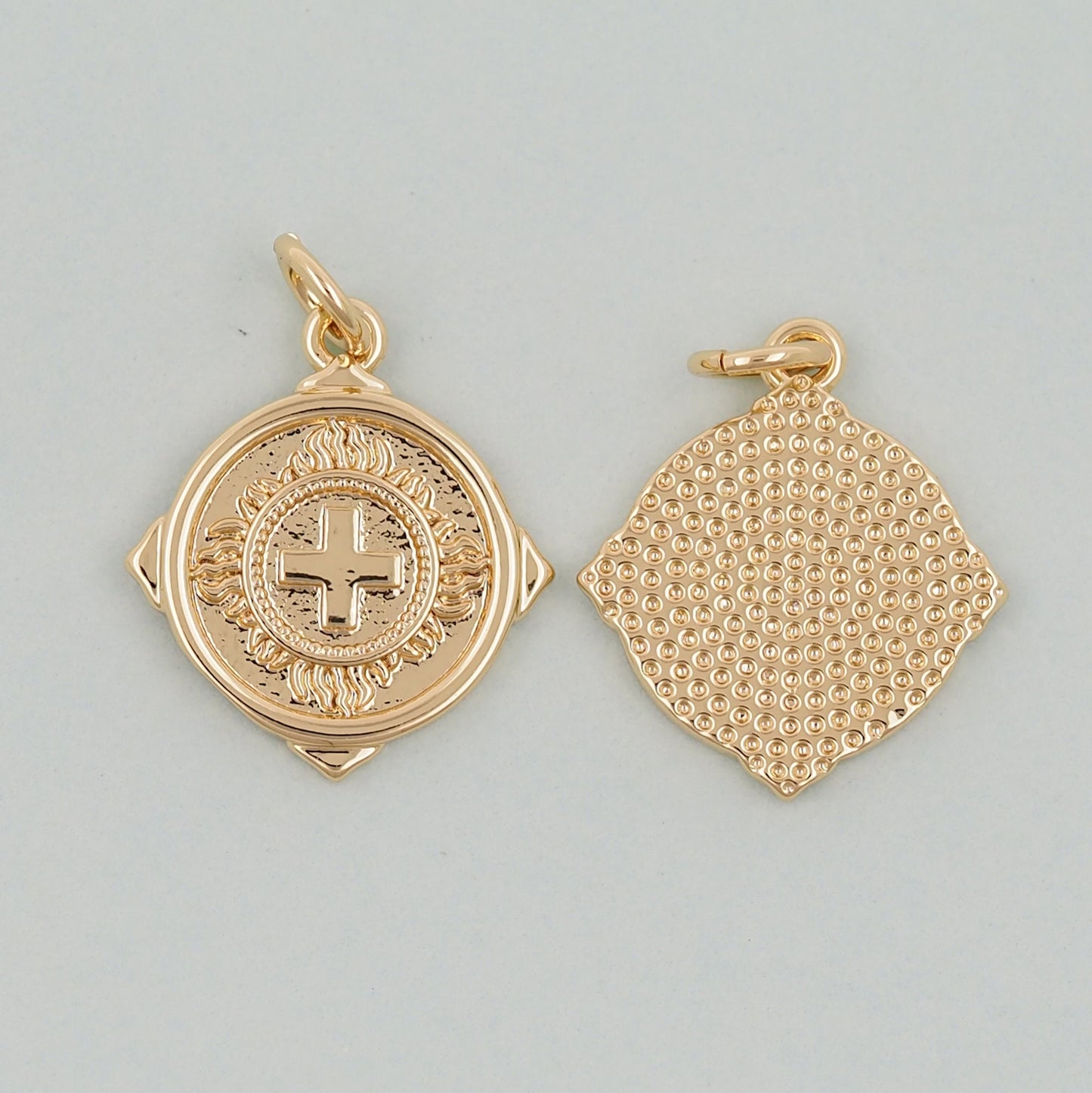 18K Gold Filled Cross Pendant,Round Cross Charm Bracelet Necklace for DIY Jewelry Making Supply