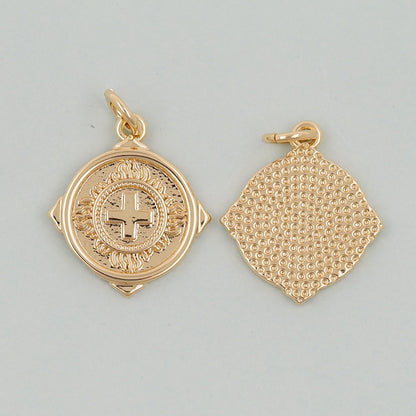 18K Gold Filled Cross Pendant,Round Cross Charm Bracelet Necklace for DIY Jewelry Making Supply