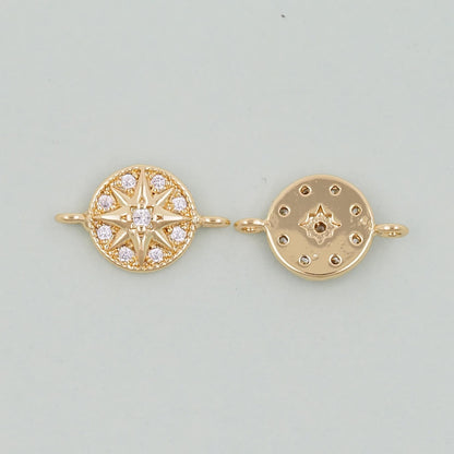 18K Gold Filled North Star Connector Pendant,CZ Micro Pave North Star Charm Bracelet Necklace for DIY Jewelry Making Supply