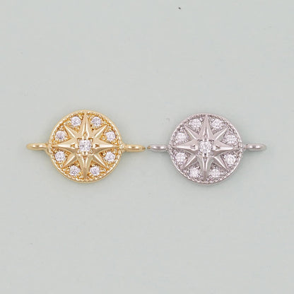 18K Gold Filled North Star Connector Pendant,CZ Micro Pave North Star Charm Bracelet Necklace for DIY Jewelry Making Supply