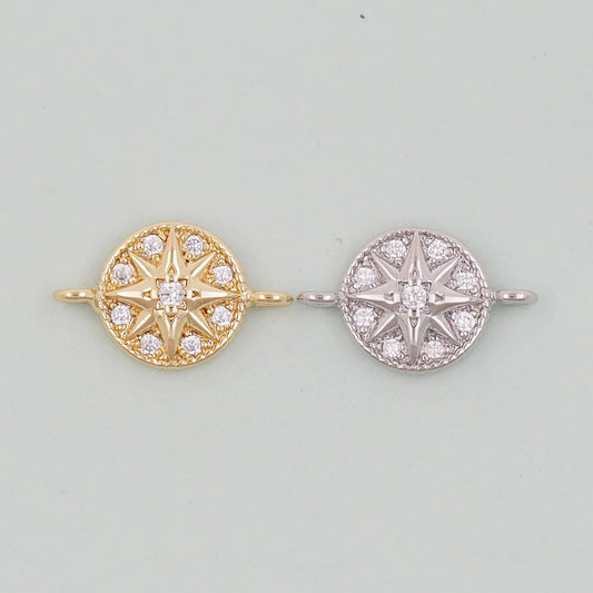 18K Gold Filled North Star Connector Pendant,CZ Micro Pave North Star Charm Bracelet Necklace for DIY Jewelry Making Supply