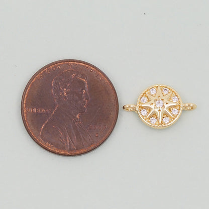 18K Gold Filled North Star Connector Pendant,CZ Micro Pave North Star Charm Bracelet Necklace for DIY Jewelry Making Supply