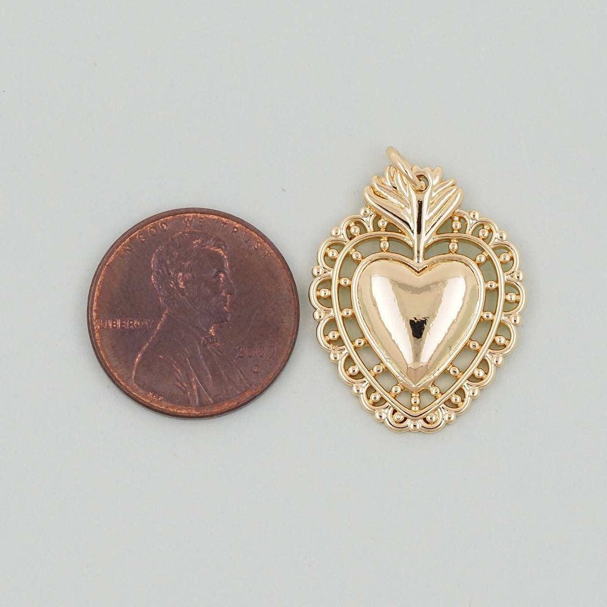 Gold sacred Heart Charms,18K Gold Filled Milagro Heart Pendant,Religious Charm Bracelet Necklace for DIY Jewelry Making Suppl