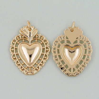 Gold sacred Heart Charms,18K Gold Filled Milagro Heart Pendant,Religious Charm Bracelet Necklace for DIY Jewelry Making Suppl