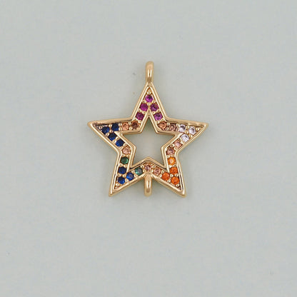 18K Gold Filled Star Pendant,CZ Micro Pave Star Charm Bracelet Necklace for DIY Jewelry Making Supply